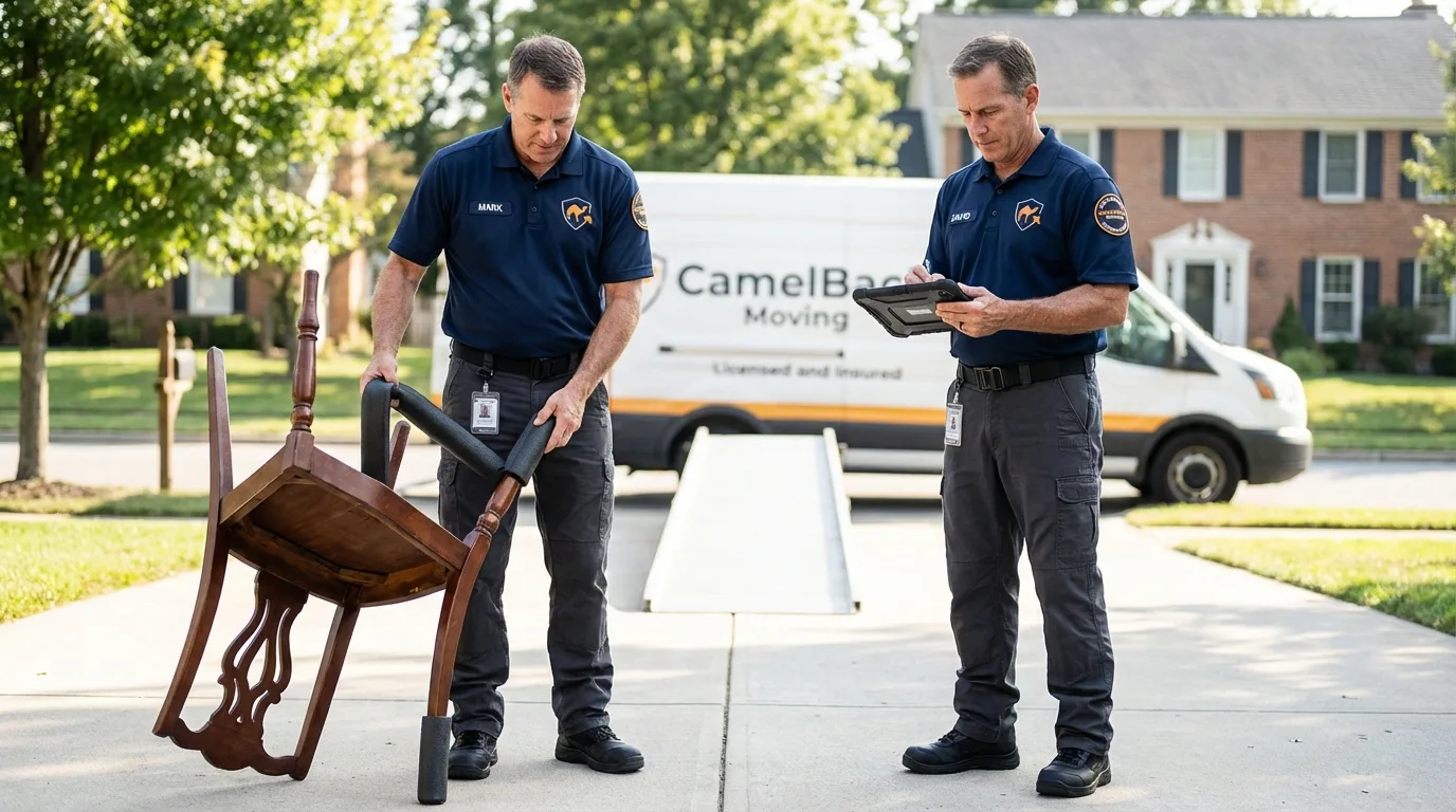 Movers inspecting furniture for damage prevention before loading in Citra, FL