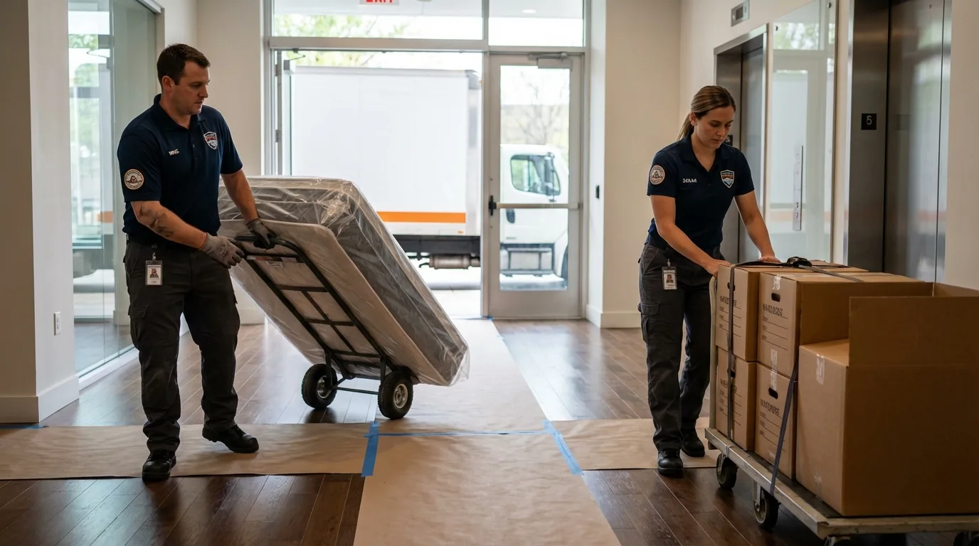 Professional apartment movers loading elevator in Citra, FL